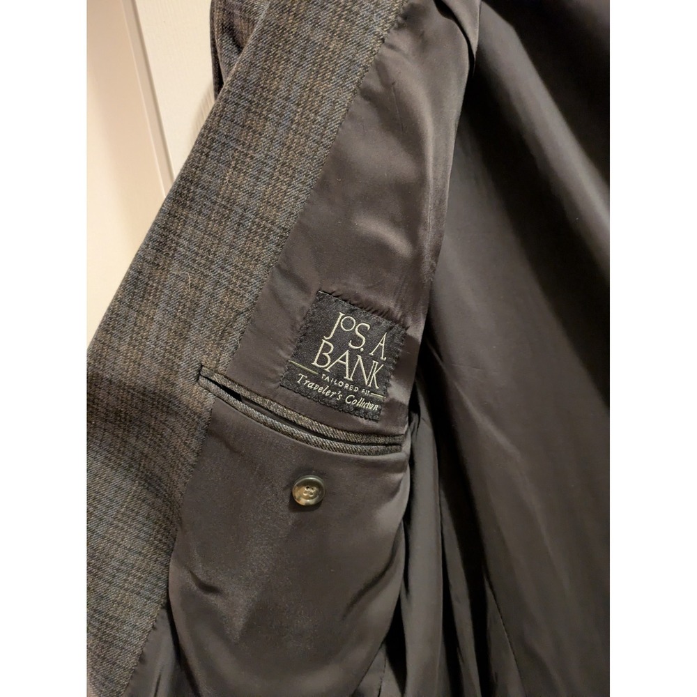 Jos A Bank Blazer Traditional Fit 42R Blue Gray Check Wool Sport Jacket - Picture 8 of 14